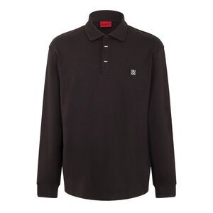 Hugo Mens Patch Collared Long-Sleeved Polo Shirt / Black